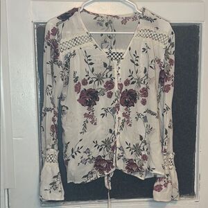 American Rag Women’s Cream Floral Long Sleeve Bohemian Style Blouse Size Large